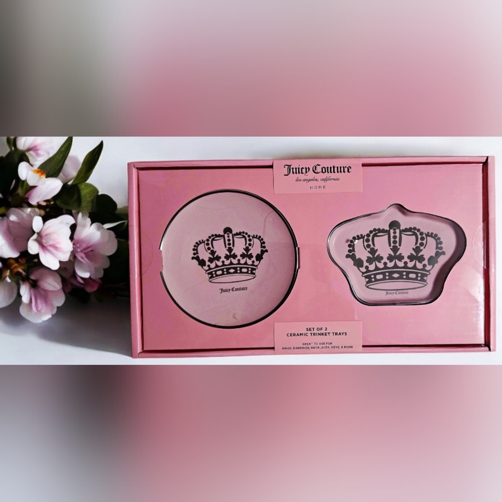 NEW Juicy Couture Set of 2 Ceramic Trinket CouturTrays - Pink NWT - Picture 5 of 5